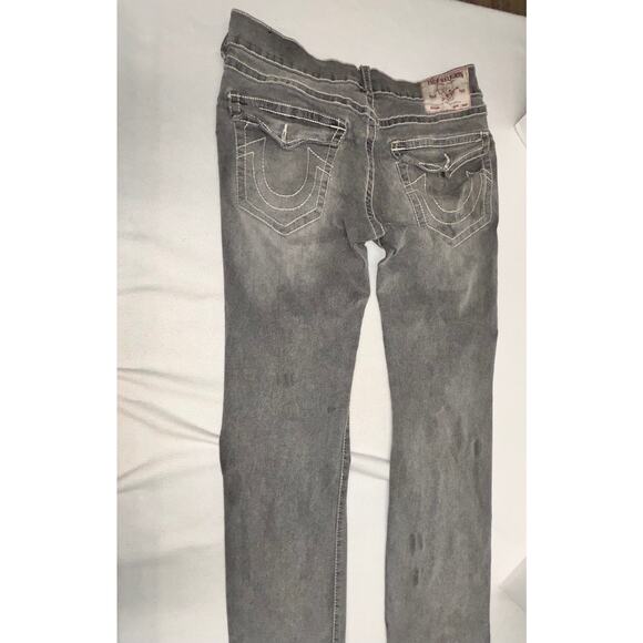 True Religion Jeans 34x32.5 Gray Ricky Flap Pocket Straight Leg Distressed READ - Picture 2 of 11